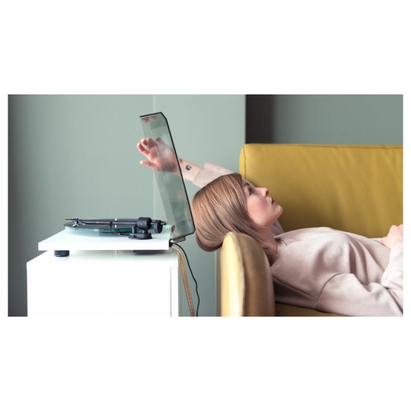 Pro-Ject T1 EVO BT Turntable, White - Lifestyle Image, living room