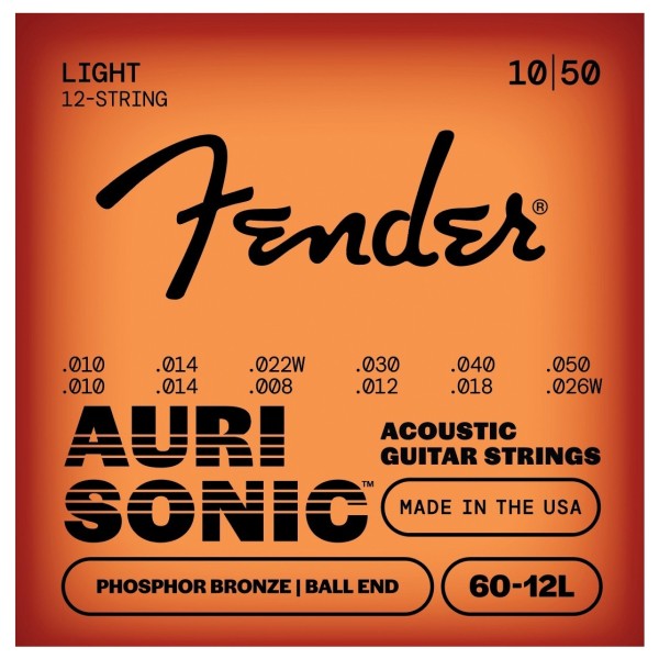 Fender Phosphor Bronze Acoustic Guitar Strings, Ball End, 60-12L .010-.048 Gauges, Set of 12