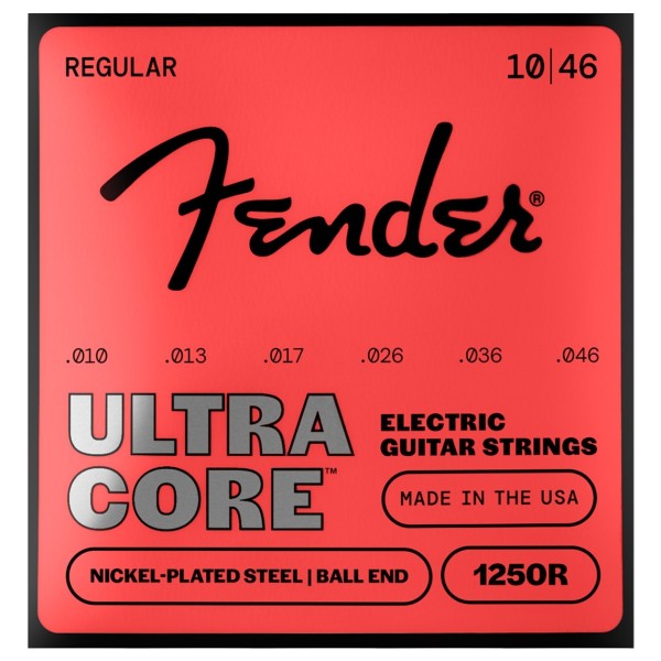 Fender 1250 Ultracore Guitar Strings, Nickel Plated Steel, Ball End, 1250R Gauges .010-.046, (6)