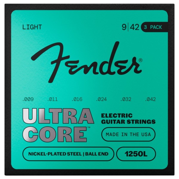 Fender 1250 Ultracore Guitar Strings, Nickel Plated Steel, Ball End, 1250L .009-.042, (6) 3-Pack