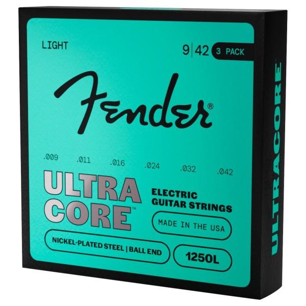 Fender 1250 Ultracore Guitar Strings, Nickel Plated Steel, Ball End, 1250L .009-.042, (6) 3-Pack