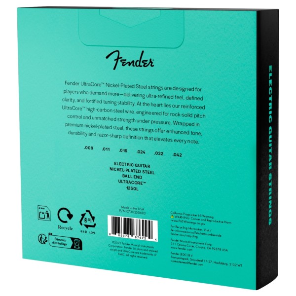 Fender 1250 Ultracore Guitar Strings, Nickel Plated Steel, Ball End, 1250L .009-.042, (6) 3-Pack