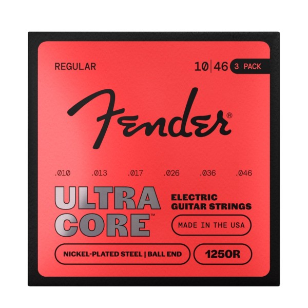 Fender 1250 Ultracore Guitar Strings, Nickel Plated Steel, Ball End, 1250R .010-.046, (6) 3-Pack