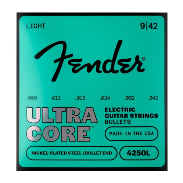 Fender 4250 Ultracore Guitar Strings, Nickel Plated Steel, Bullet End, 4250L Gauges .009-.042, (6)