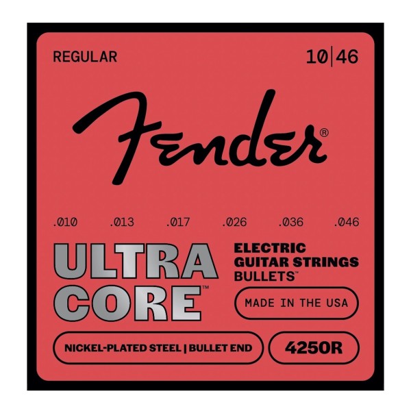 Fender 4250 Ultracore Guitar Strings, Nickel Plated Steel, Bullet End, 4250R Gauges .010-.046, (6)
