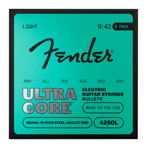 Fender 4250 Ultracore Guitar Strings, Nickel Plated Steel, Bullet End, 4250L .009-.042, (6) 3-Pack