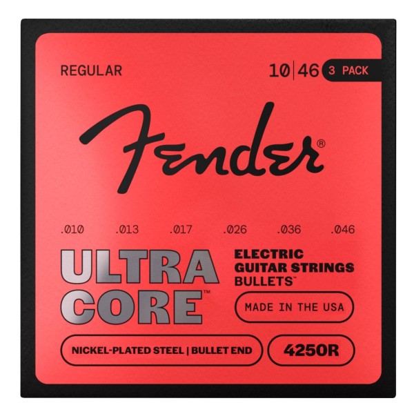 Fender 4250 Ultracore Guitar Strings, Nickel Plated Steel, Bullet End, 4250R .010-.046, (6) 3-Pack