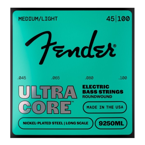 Fender 9250 Ultracore Bass Strings, Nickel Plated Steel, Ball End, 9250ML Gauges .045-.100, (4)