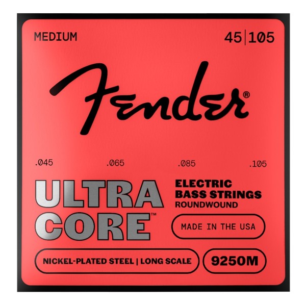 Fender 9250 Ultracore Bass Strings, Nickel Plated Steel, Ball End, 9250M Gauges .045-.105, (4)