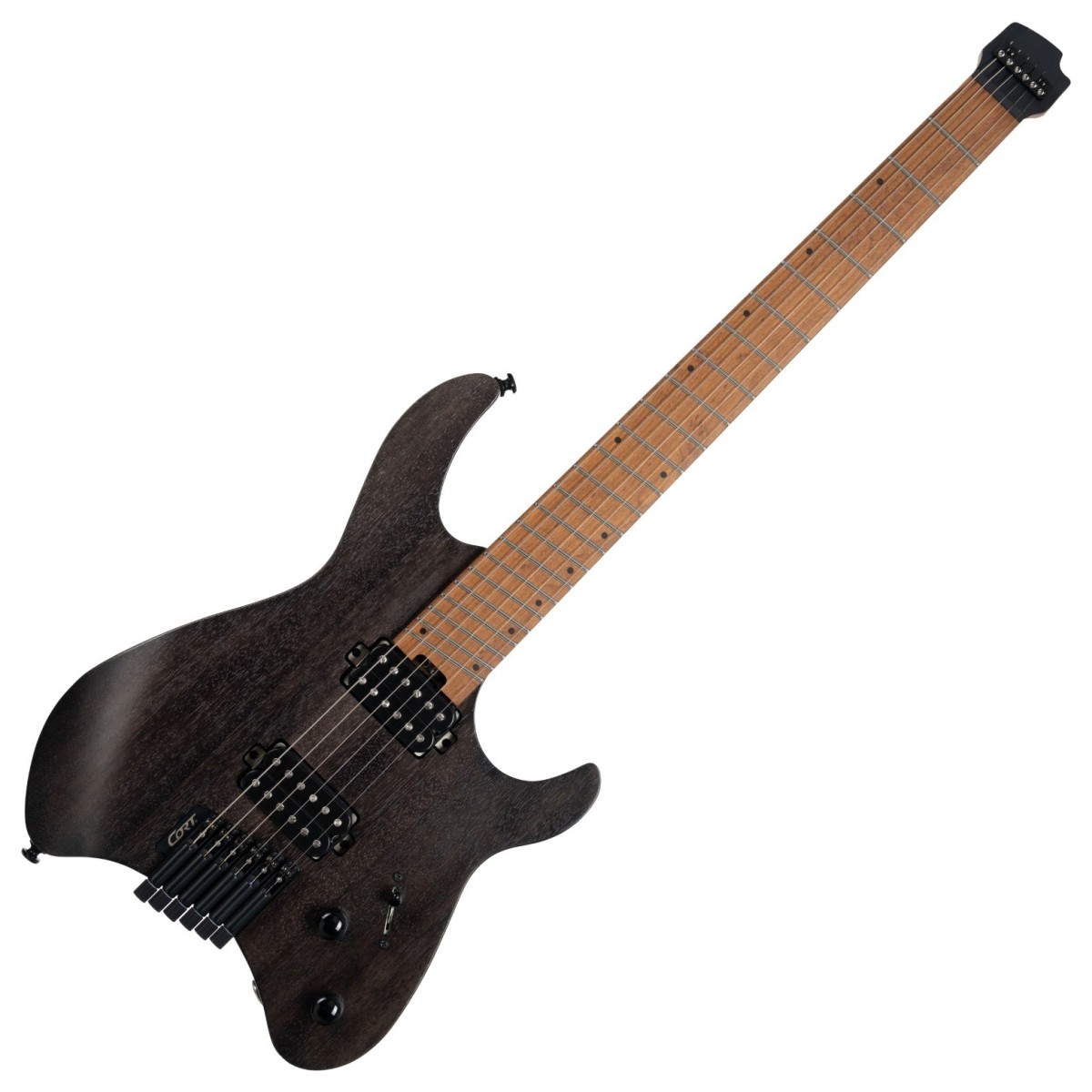 Click to view product details and reviews for Cort Space G6ms Headless Multiscale Guitar Semi Gloss Trans Black.