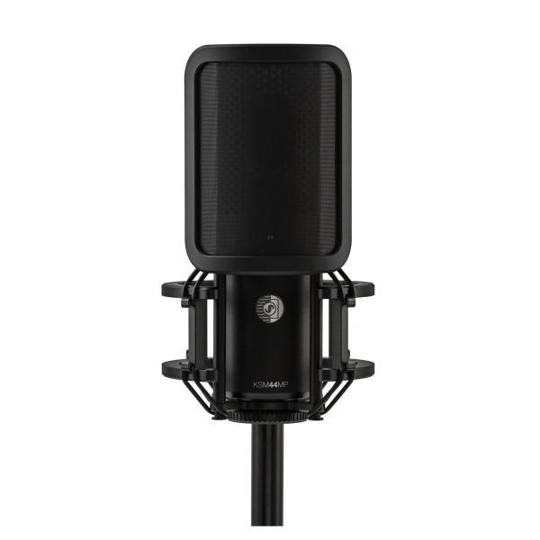 Shure KSM44MP Large Diaphragm Condenser Microphone Front View Shockmount Pop Filter