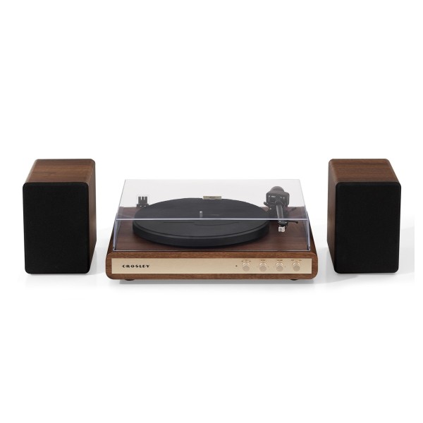 Crosley C65 Bluetooth Turntable and Speakers, Walnut - Front Top