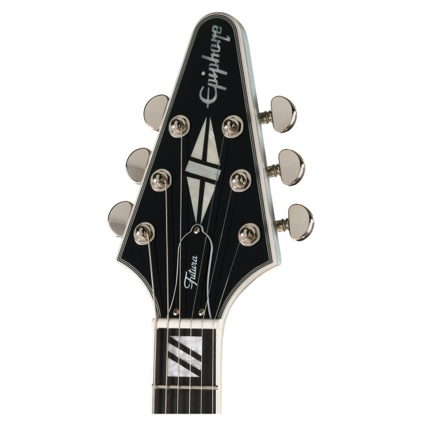 Epiphone Flying V Custom Futura, Quicksilver Shift - headstock