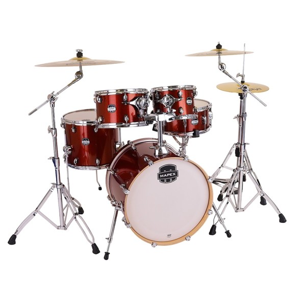 Mapex Mars Birch 20'' 5pc Fusion Drum Kit w/Cymbals, Blood Orange Sparkle