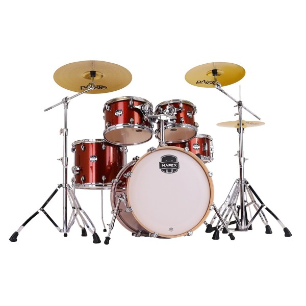Mapex Mars Birch 20'' 5pc Fusion Drum Kit w/Cymbals, Blood Orange Sparkle