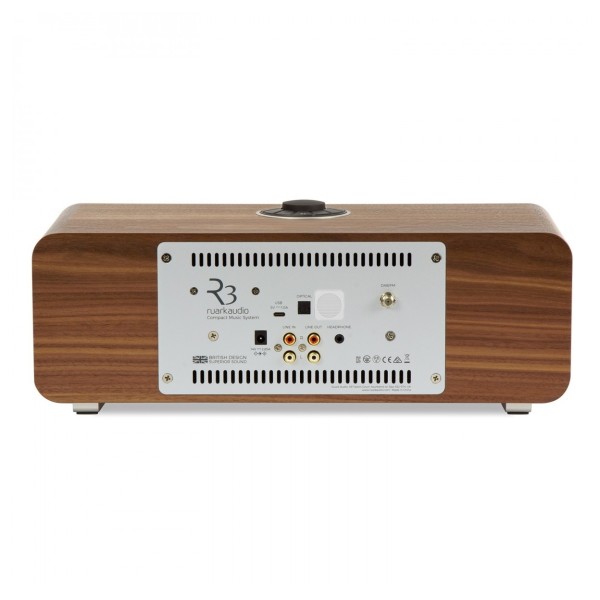 Ruark Audio R3S Compact Music System, Walnut - rear 