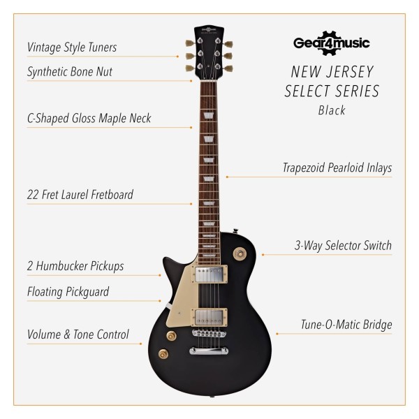New Jersey Select Left Handed Electric Guitar by Gear4music, Black