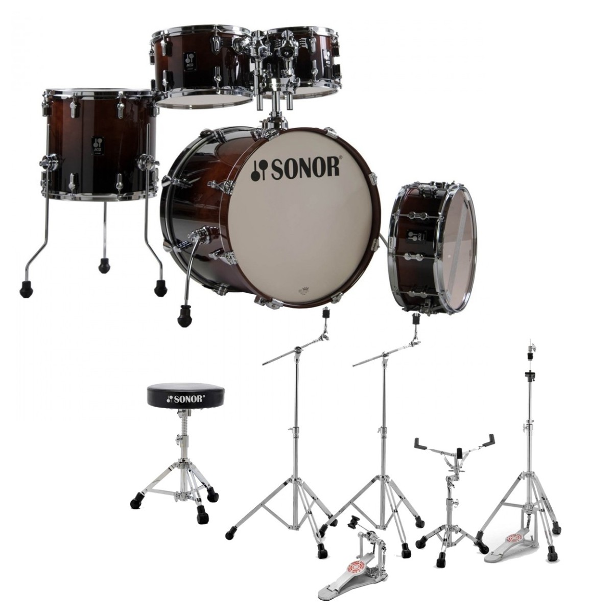 Sonor AQ2 20 5pc Drum Kit WithHardware & Throne Brown Fade