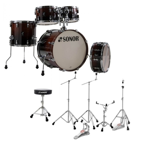 Sonor AQ2 20'' 5pc Drum Kit With Free Hardware & Throne, Brown Fade