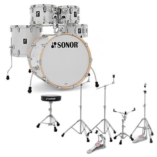 Sonor AQ2 22'' 5pc Drum Kit With Free Hardware & Throne, White Pearl