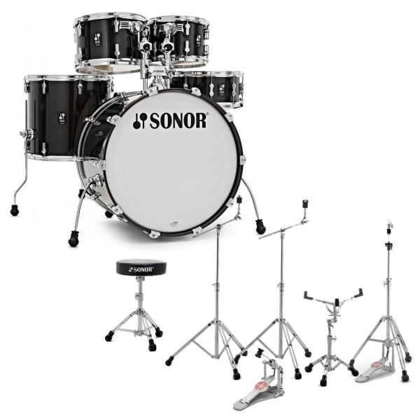 Sonor AQ2 22'' 5pc Drum Kit With Free Hardware & Throne, Transparent Black