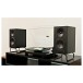 ELAC Designer Series Debut ConneX Adsum Active Bookshelf Speakers (Pair), Black - Lifestyle image, compact hi-fi vinyl system, a