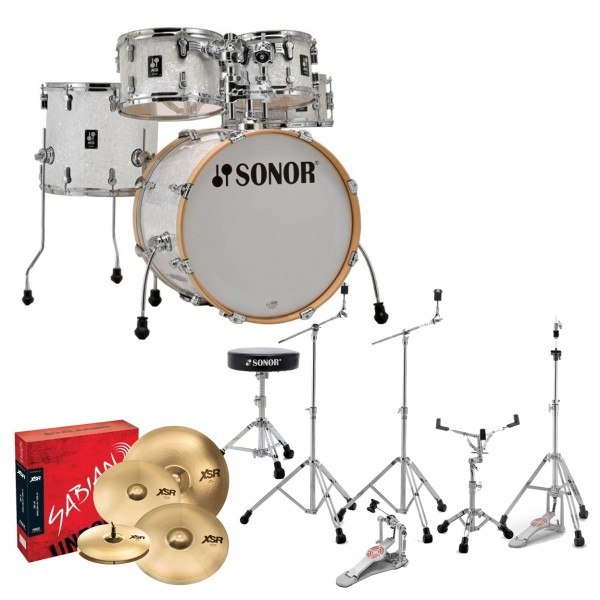 Sonor AQ2 20'' 5pc Complete Drum Kit With Free Hardware & Throne, White Pearl