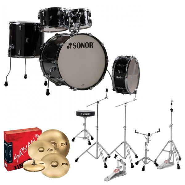 Sonor AQ2 20'' 5pc Complete Drum Kit With Free Hardware & Throne, Transparent Black