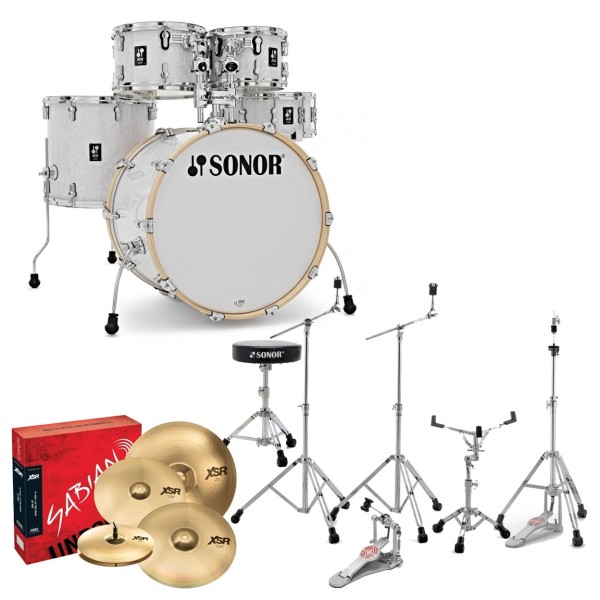 Sonor AQ2 22'' 5pc Complete Drum Kit With Free Hardware & Throne, White Pearl