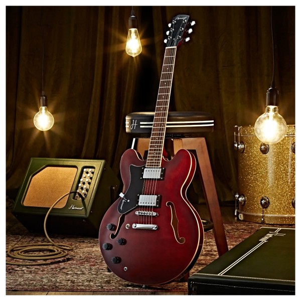 Hartwood Revival Left Handed Semi Acoustic Guitar, Cherry Red