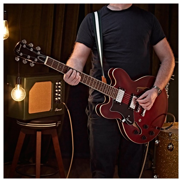 Hartwood Revival Left Handed Semi Acoustic Guitar, Cherry Red