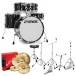 Sonor AQ2 22'' 5pc Complete Drum Kit With Hardware & Throne, Transparent Black