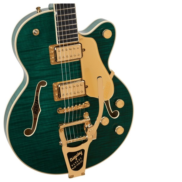 Gretsch Broadkaster Jr. LX Figured Center Block with String-Thru Bigsby & Gold Hardware, Tropic Aura - hardware