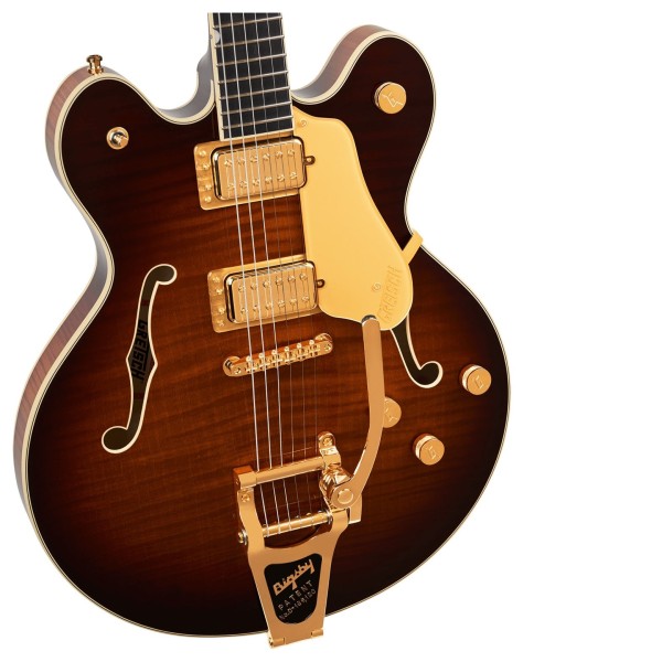 Gretsch Broadkaster LX Figured Center Block with String-Thru Bigsby and Gold Hardware, Havana Burst - hardware