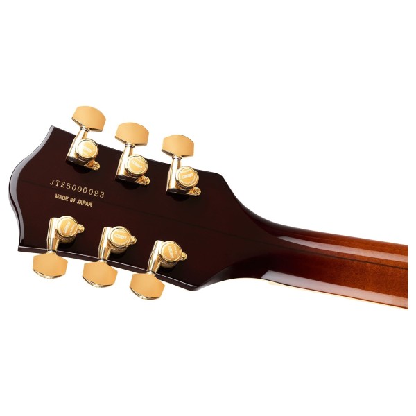 Gretsch Broadkaster LX Figured Center Block with String-Thru Bigsby and Gold Hardware, Havana Burst - back of headstock