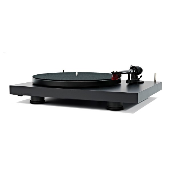 Pro-Ject Debut Carbon Evo Turntable, Satin Black - Angled, focused on Ortofon 2M Red