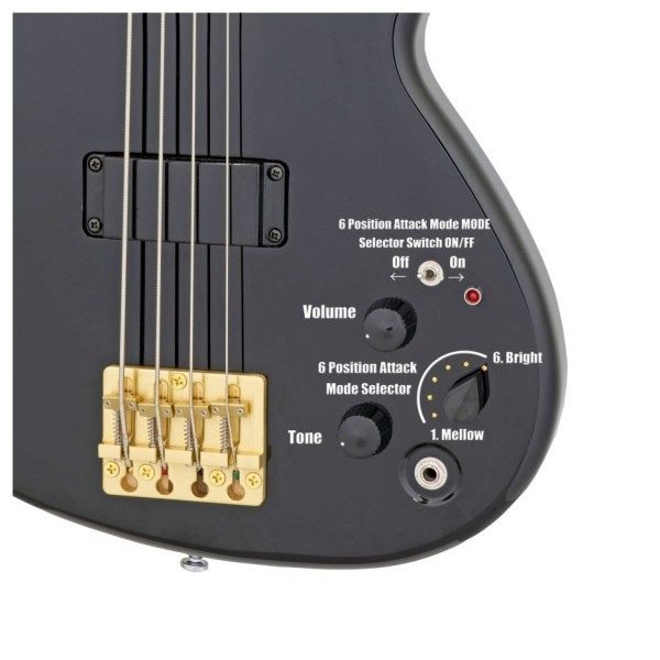 Aria SB CLB Cliff Burton Signature Bass, Black 'n Gold - controls