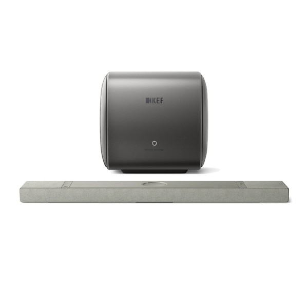 KEF XIO Soundbar and KC62 Subwoofer Bundle, Grey with Free KW2 RX Receiver