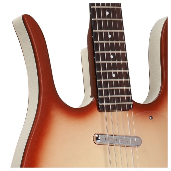 Danelectro Longhorn Baritone Guitar, Copper Burst - upper frets