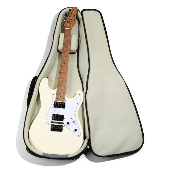 Jamstik Standard MIDI Guitar and Padded Case, White/Cream - Case Open