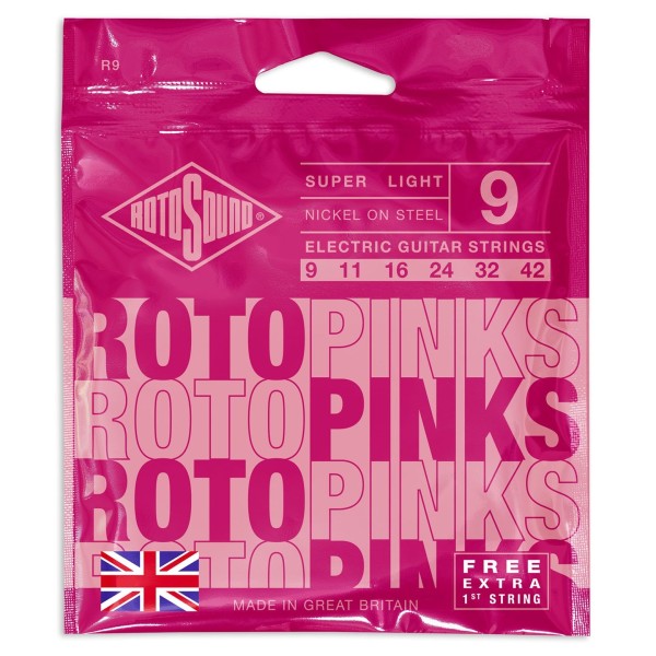 Rotosound R09 Roto Pink Nickel Electric Guitar Strings, 09-42