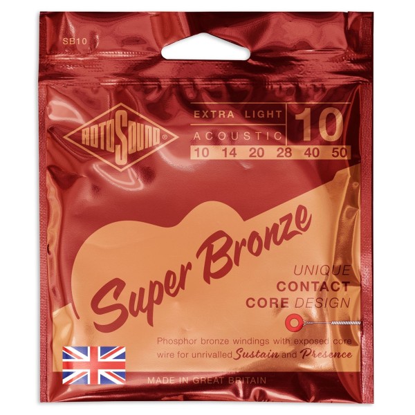 Rotosound Super Bronze SB10 Phosphor Bronze Acoustic Strings, 10-50