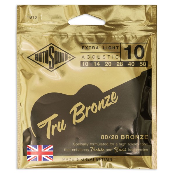 Rotosound Tru Bronze TB10 Brass Alloy Acoustic Guitar Strings, 10-50