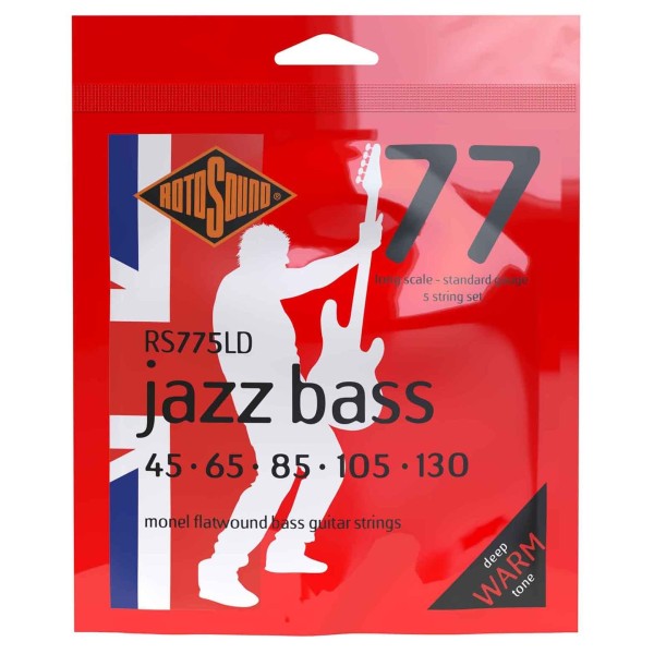 Rotosound RS77LD Jazz Bass 77 Flatwound 5-String Bass Strings, 45-130