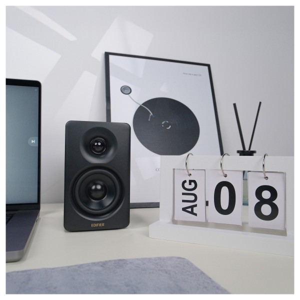 Edifier M60 2.0 Compact Desktop Hi-Res Bluetooth Speaker System With Stands, Black - lifestyle white room 