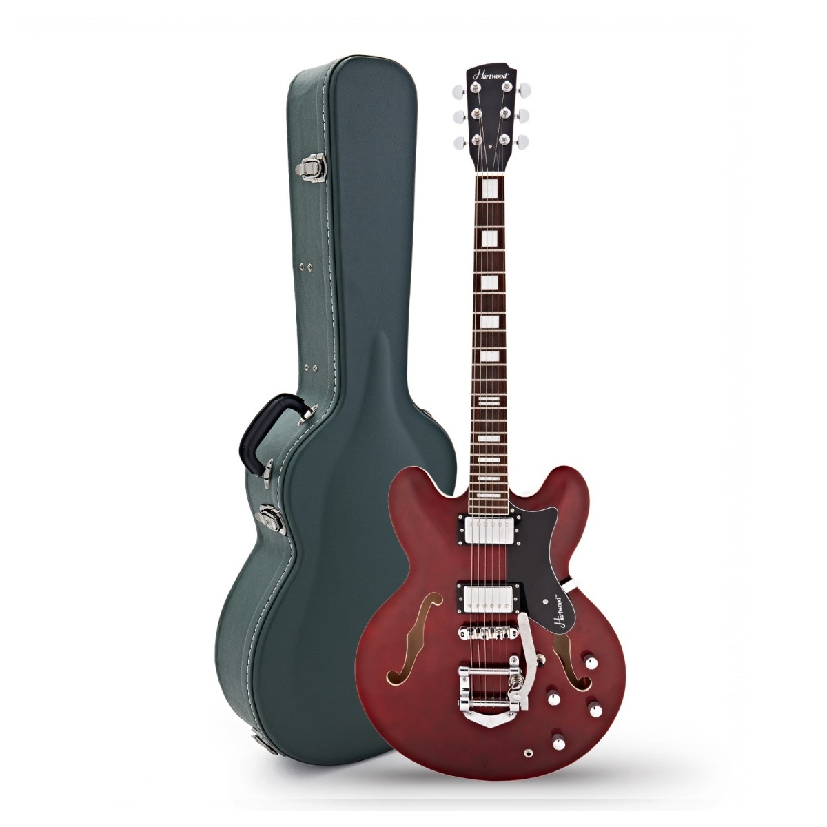 Click to view product details and reviews for Hartwood Revival Vibrato Semi Acoustic Guitar Hard Case Cherry Red.