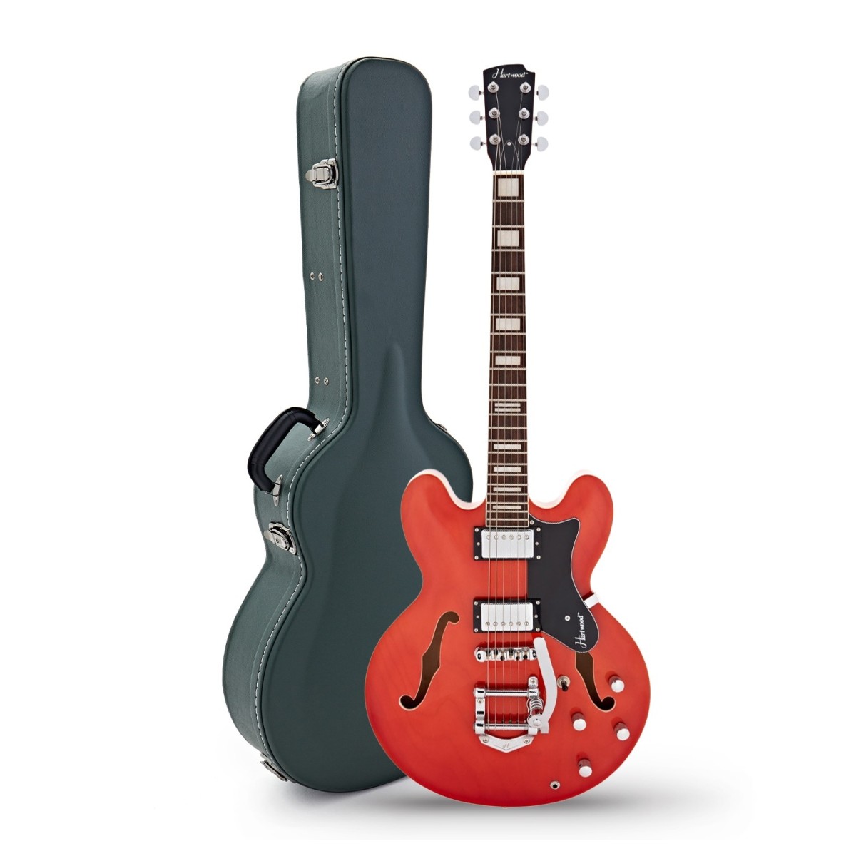Click to view product details and reviews for Hartwood Revival Vibrato Semi Acoustic Guitar Hard Case Burnt Orange.