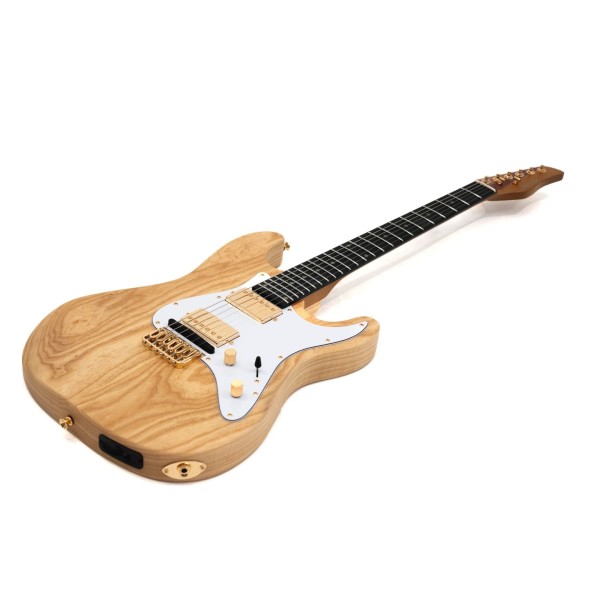 Jamstik Deluxe MIDI Guitar with Hard Shell Case, Natural Wood with White Pick Guard - Angled Flat