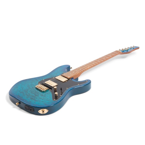 Jamstik Deluxe MIDI Guitar and Hard Shell Case, Ocean Burst with Black Pick Guard - Angled Flat