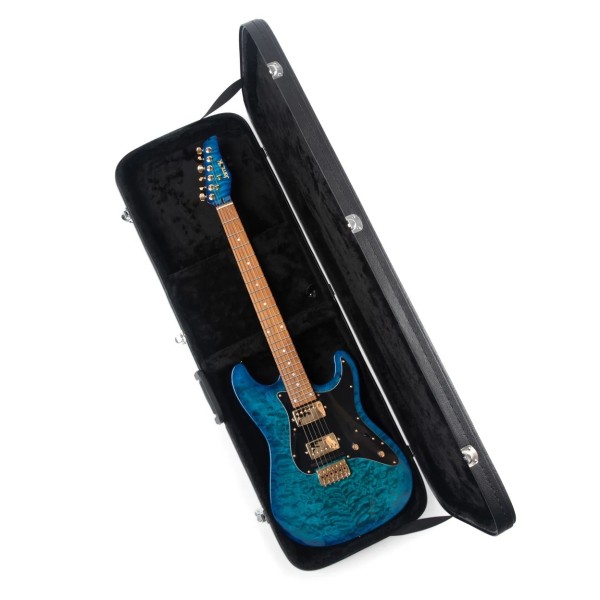 Jamstik Deluxe MIDI Guitar and Hard Shell Case, Ocean Burst with Black Pick Guard - Case Open